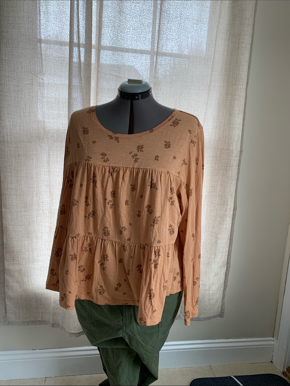 Sonoma Peach Floral Tiered Long-Sleeve 💯Cotton XXL